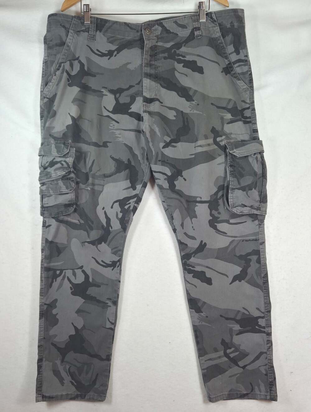 Wrangler Cargo Pants Mens 40x30 Grey Camo Regular Taper Stretch Workwear